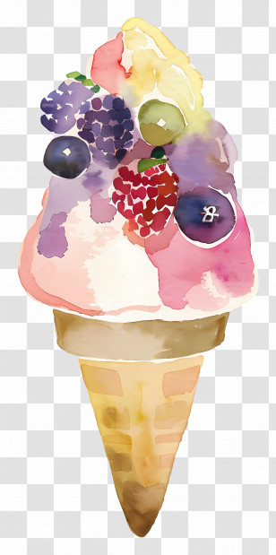 Gelato - Fruit Topped Ice Cream Cone Transparent PNG