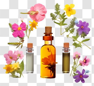Flower Essences Therapy - Essential Oil Bottles With Flowers Transparent PNG