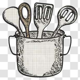 Metal Pot - Kitchen Utensils In Pot In Sketch Style Transparent PNG
