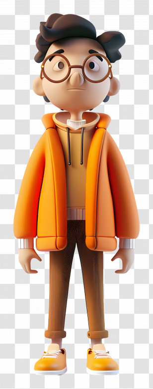 Cool Man - Stylized 3D Character In Orange Jacket Transparent PNG