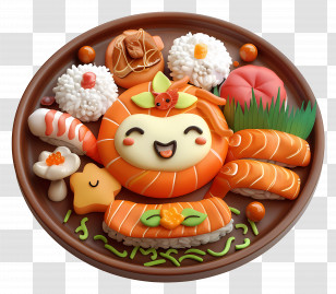 3d Cartoon Food - Adorable Sushi Art Plate Transparent PNG