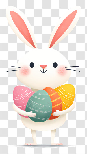 Easter Bunny Holding Easter Eggs - Bunny With Easter Eggs Cartoon Transparent PNG
