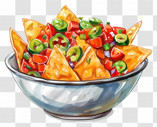 Nachos - Nacho Bowl With Colorful Toppings Transparent PNG
