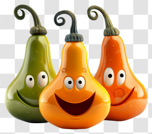 3d Cartoon Vegetable - Happy Gourds In Orange And Green Transparent PNG