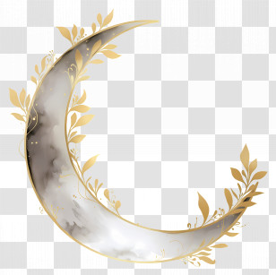 Crescent Moon - Decorative Crescent Moon With Golden Leaf Design Transparent PNG