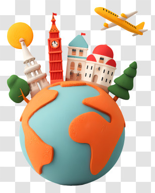 World Tourism Day - Colorful Globe With Famous Landmarks Transparent PNG