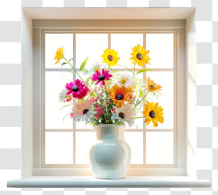 Spring Window Flowers - Bright Flower Vase By The Window Transparent PNG