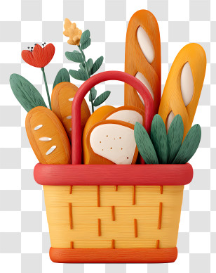 Basket Of Baguettes - Decorative Bread Basket Illustration Transparent PNG