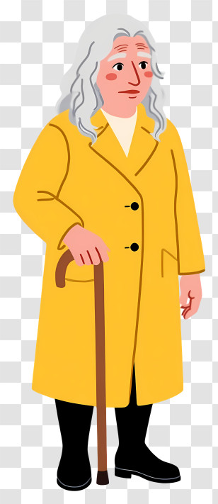 Old Woman With Stick - Elderly Man With Cane In Yellow Coat Transparent PNG
