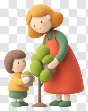 Mother With Child Planting Tree - Mother And Child Planting A Tree Transparent PNG