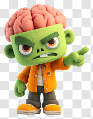 Zombie Brain - Green Cartoon Character Pointing Transparent PNG