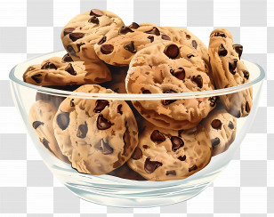 Chocolate Chip Cookies - Glass Bowl Filled With Chocolate Chip Cookies Transparent PNG