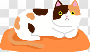 Cartoon Cat - Multicolored Cat Resting On Orange Blanket Transparent PNG