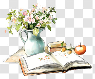 Journaling Moment - Floral Still Life With Book Transparent PNG