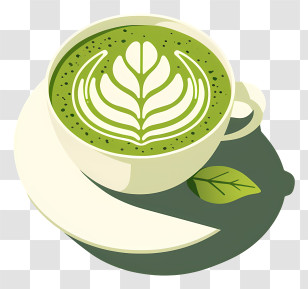Matcha Latte - Green Tea Latte With Leaf Art Transparent PNG