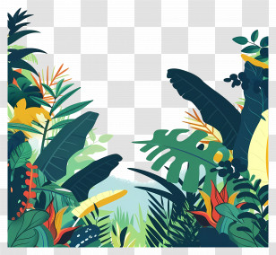 Jungle - Tropical Jungle Decorative Leaf Scene Transparent PNG