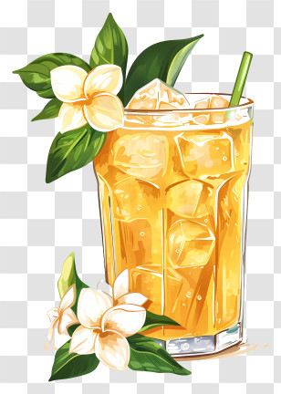 Aam Panna - Fresh Orange Juice Glass With Ice And Flowers Transparent PNG