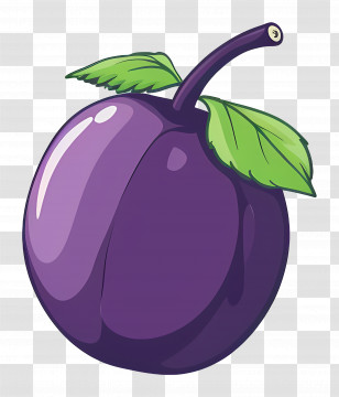 Plum - Purple Plum With Leaf Cartoon Illustration Transparent PNG