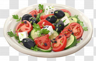 Greek Salad - Plate Of Fresh Greek Salad With Vegetables Transparent PNG