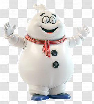 Stay Puft Marshmallow Man - White Snowman With Scarf And Buttons Transparent PNG