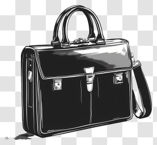 Office Bag - Black Leather Briefcase Illustration Transparent PNG