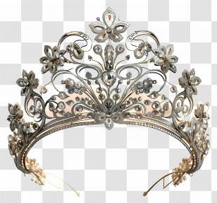 Tiara - Ornate Silver Floral Tiara Illustration Transparent PNG
