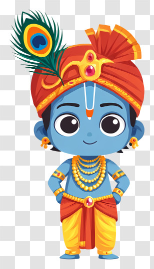 Krishna - Blue Cartoon Character With Peacock Feather Transparent PNG