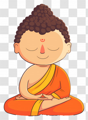 Buddha - Cartoon Meditating Monk In Orange Robes Transparent PNG