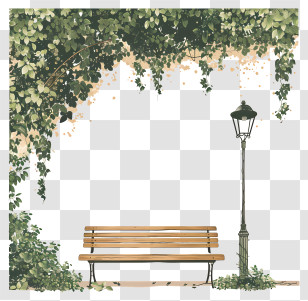 Park Bench - Bench Under Green Vines With Lamppost Transparent PNG