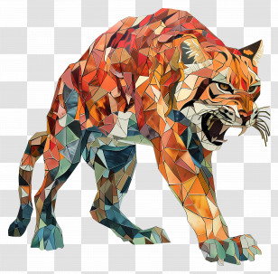Saber Toothed Cat - Vibrant Geometric Tiger Art Transparent PNG