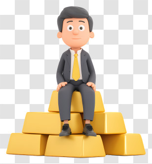 Businessman Sitting Gold Bars - Man Sitting On Gold Bars Transparent PNG