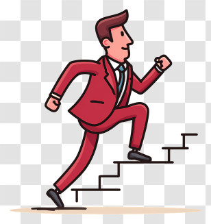 Businessman Climbing Stairs - Man In Red Suit Climbing Stairs Transparent PNG