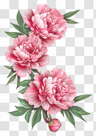 Peonies - Pink Flowers With Stems Transparent PNG