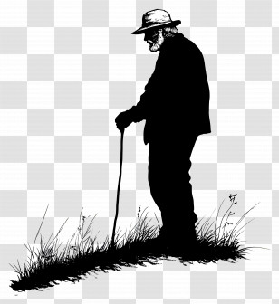 Old Man Silhouette - Old Man With Cane Silhouette Transparent PNG