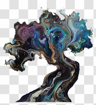 Iridescence - Abstract Swirling Tree With Vibrant Colors Transparent PNG