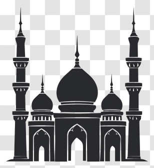 Mosque Silhouette - Islamic Mosque Silhouette With Minarets Transparent PNG