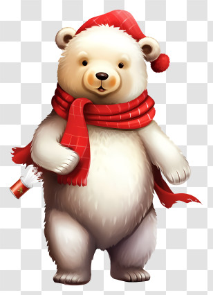 White Bear - Polar Bear With Red Scarf Illustration Transparent PNG