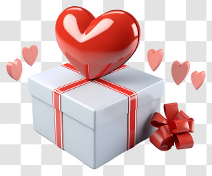 Gift Box - White Gift Box With Red Heart Ribbon And Bow Transparent PNG