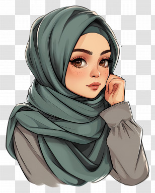 Hijab - Illustration Of A Woman In A Teal Hijab Transparent PNG