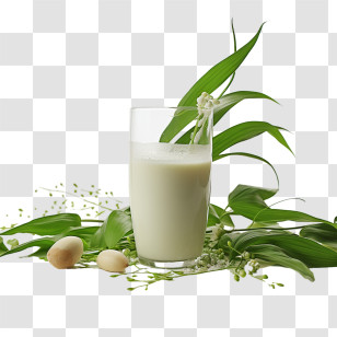 World Plant Milk Day - Glass Of Plant-Based Milk With Leaves Transparent PNG