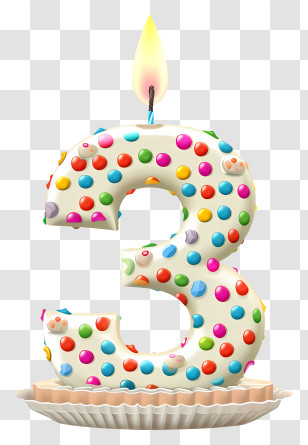 Number Shape Candle - Birthday Cake With Number 3 Candle Transparent PNG
