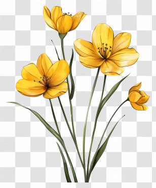 Yellow Flowers - Beautiful Yellow Flowers Illustration Transparent PNG