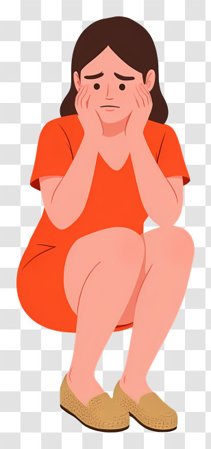 Woman Feeling Depressed - Worried Woman In Orange Dress Transparent PNG