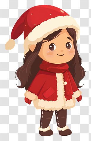 Little Girl - Cartoon Girl In Festive Red Coat And Santa Hat Transparent PNG
