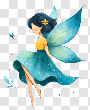 Watercolor Fairy - Whimsical Fairy With Blue Wings Transparent PNG