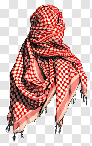 Keffiyeh Scarf - Traditional Red And White Patterned Scarf Transparent PNG
