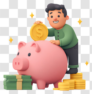 Saving Money In Piggy Bank - Saving Money With Piggy Bank Transparent PNG