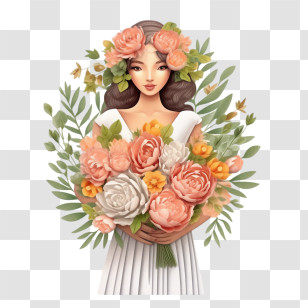 Wedding Dress
 - Woman Holding A Bouquet Of Elegant Flowers Transparent PNG