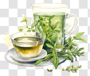 Green Tea - Refreshing Herbal Tea With Leaves Transparent PNG
