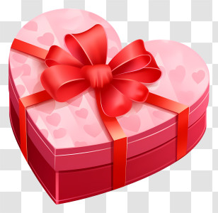 Gift Box - Red Heart-Shaped Gift Box With Ribbon Transparent PNG